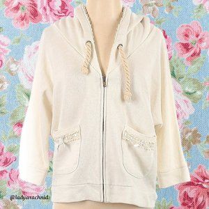 LIZ LIZA ivory terrycloth zip front hoodie
